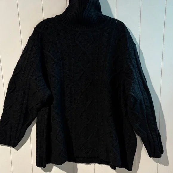 Eddie Bauer wool blend black cAble knit turtleneck boxy fit 4X - Picture 1 of 8